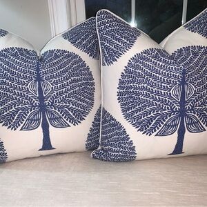 24”x24” Pillow Covers in Thibaut “Mulberry.” Blue and White Throw Pillows.